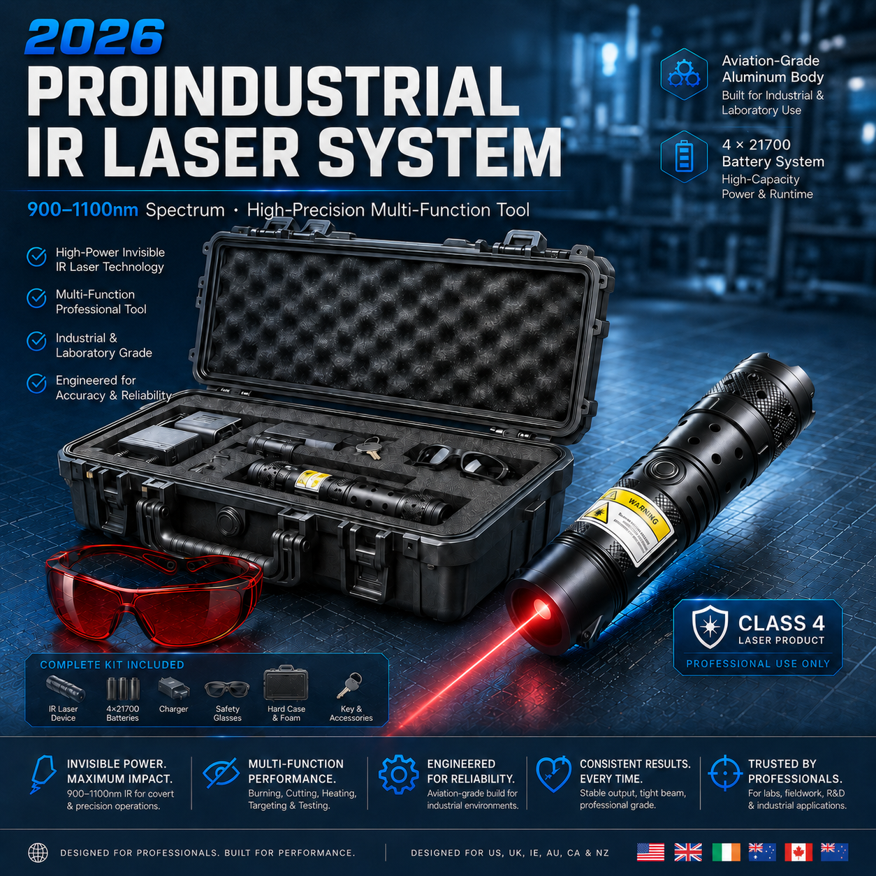 🔥2026 Brand New 120W 900-1100nm High-Power IR Laser Pointer